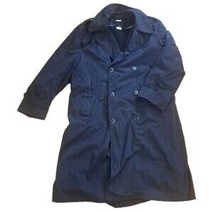 Mens Military Trench Coat Vintage Black Removable Liner All Weather Size 42 READ